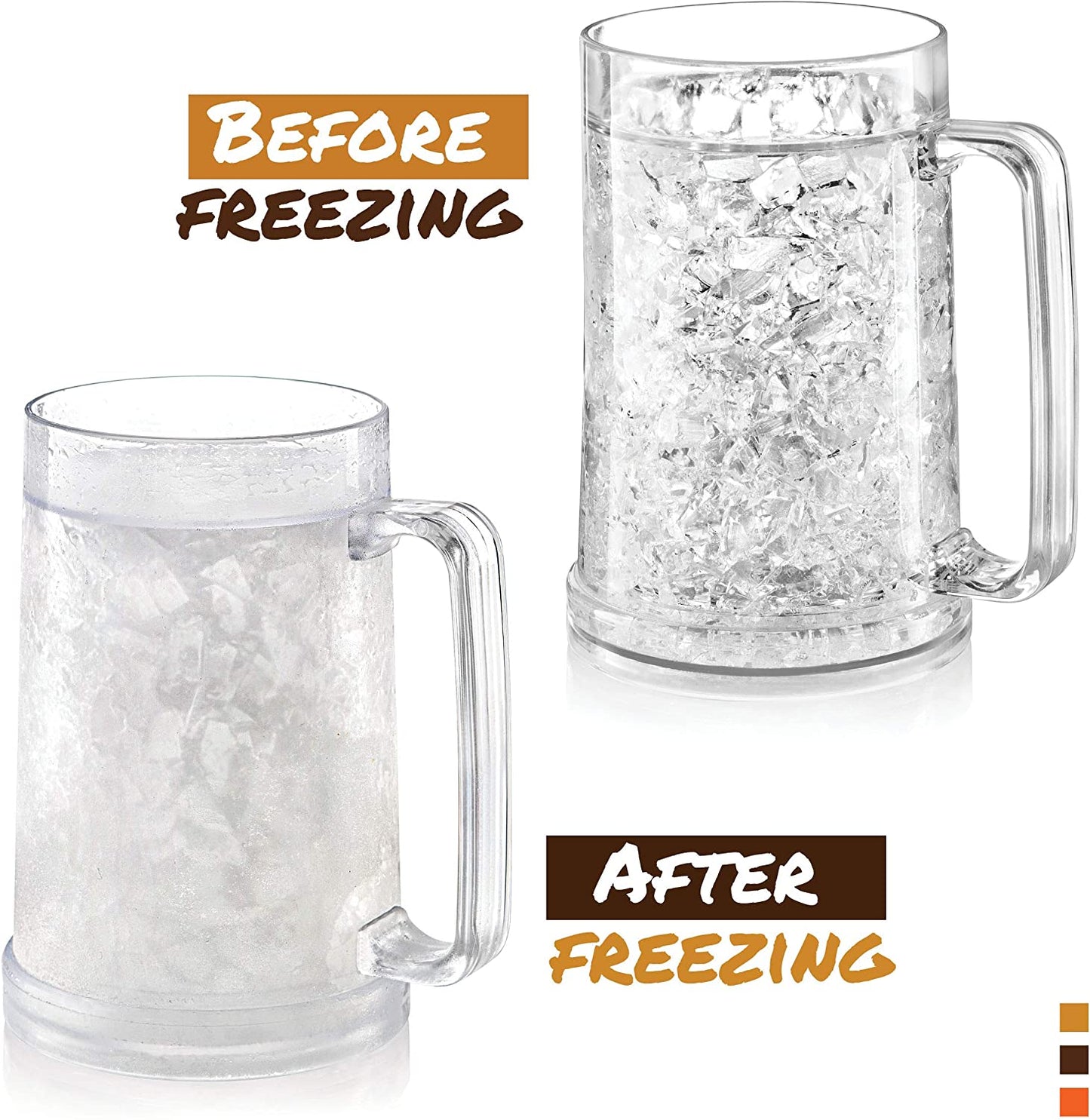 Freezer Beer Mug, Double Wall, Insulated Gel Plastic Pint Freezable Glass, 16 Oz, Clear 1 Pack, Chiller Frosty Cup, Frozen Ice Mug, Freezer Cup.