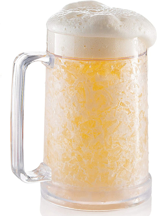 Freezer Beer Mug, Double Wall, Insulated Gel Plastic Pint Freezable Glass, 16 Oz, Clear 1 Pack, Chiller Frosty Cup, Frozen Ice Mug, Freezer Cup.