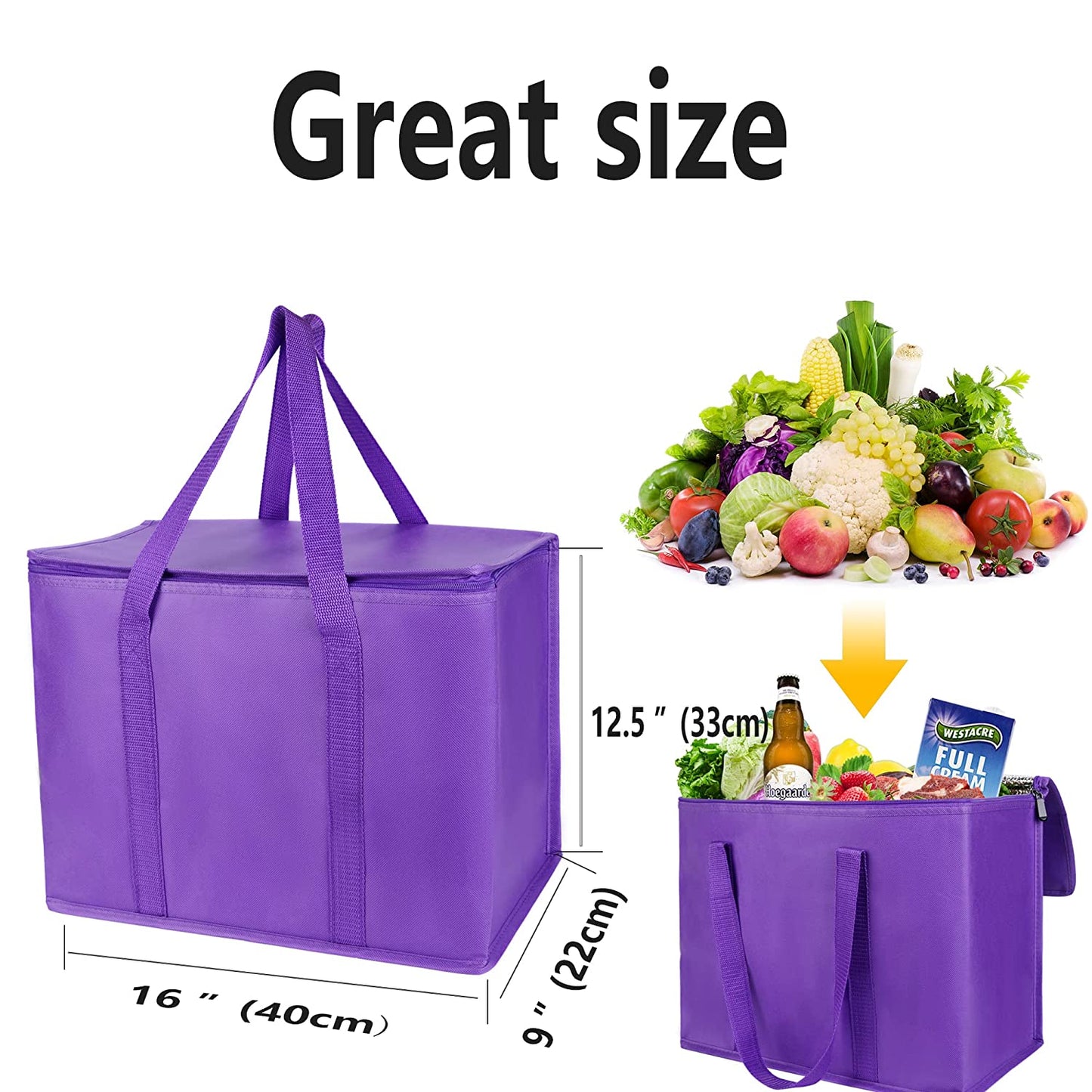 Insulated Grocery Shopping Bags, Purple 2-Pack