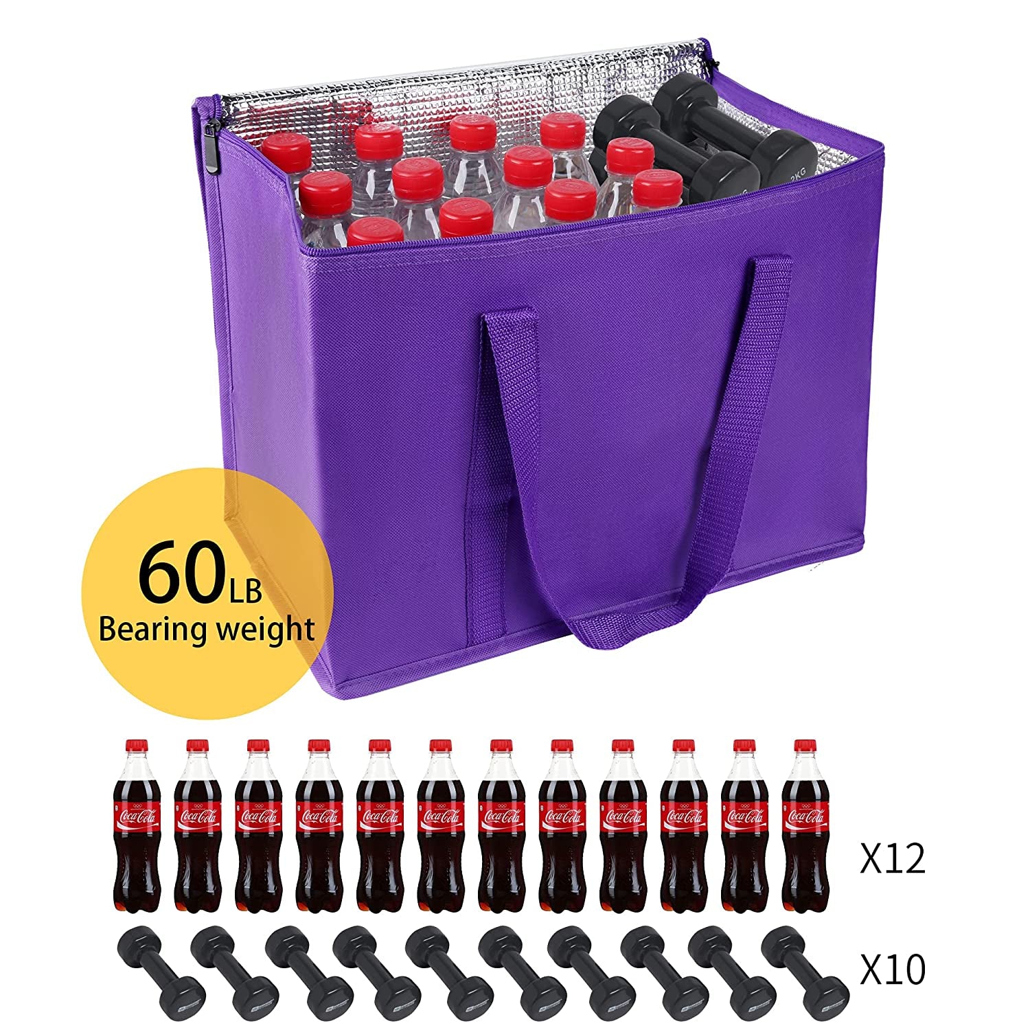 Insulated Grocery Shopping Bags, Purple 2-Pack